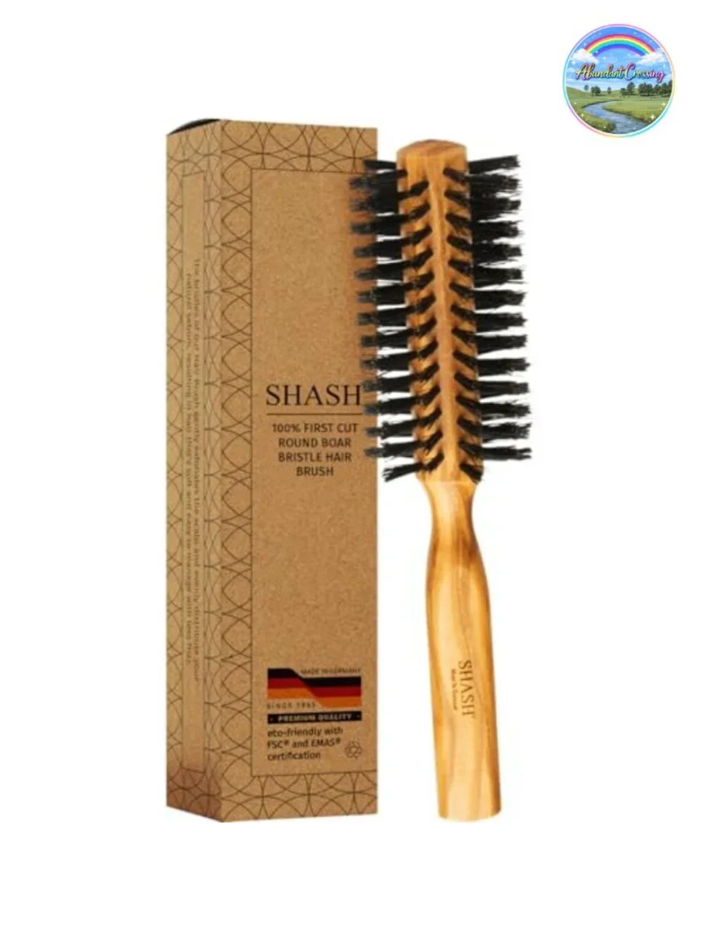 Boar Bristle Round Hair Brush for Volume, Anti-Frizz, Blowout Styling, Wooden
